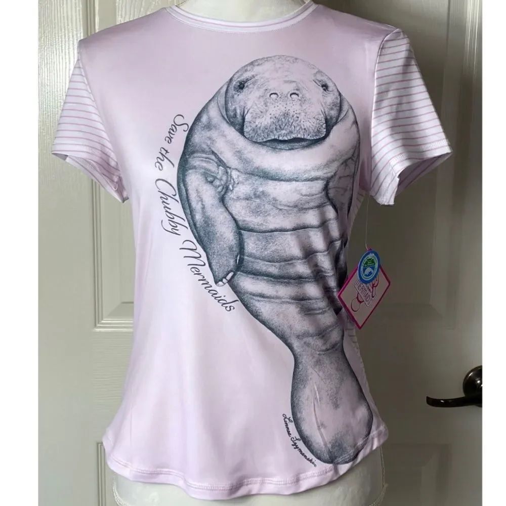 CHUBBY MERMAID " Save The Manatees" Junior Medium Pink Top